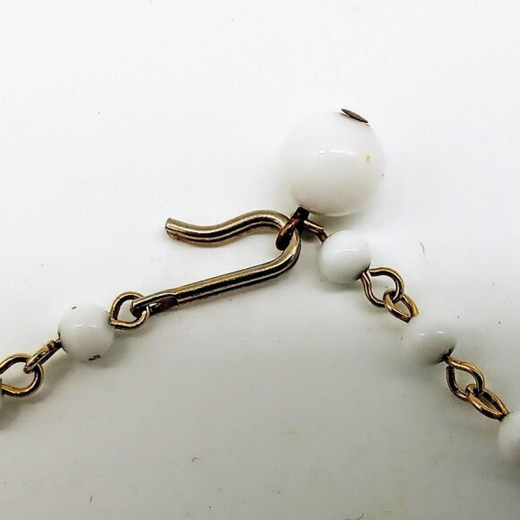 Vintage Pakula Orange Cream Enamel White Beaded Necklace - Picture 5 of 6